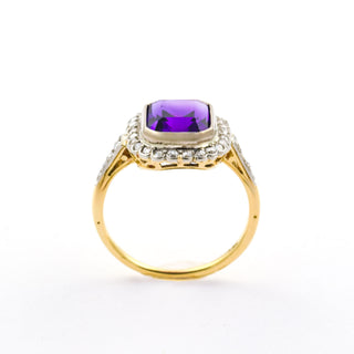 Ring aus 585 Gelb- und Weißgold/Platin mit Amethyst und Diamant, nachhaltiger second hand Schmuck perfekt aufgearbeitet