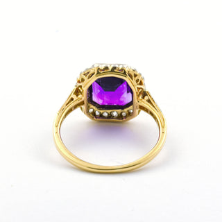 Ring aus 585 Gelb- und Weißgold/Platin mit Amethyst und Diamant, nachhaltiger second hand Schmuck perfekt aufgearbeitet
