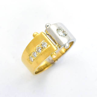 Brillantring aus 750 Gelb- und Weißgold, nachhaltiger second hand Schmuck perfekt aufgearbeitet