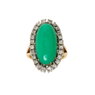 Ring aus 750 Gelb- und Weißgold mit Chrysopras und Brillant, nachhaltiger second hand Schmuck perfekt aufgearbeitet