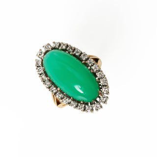 Ring aus 750 Gelb- und Weißgold mit Chrysopras und Brillant, nachhaltiger second hand Schmuck perfekt aufgearbeitet