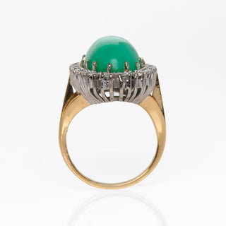 Ring aus 750 Gelb- und Weißgold mit Chrysopras und Brillant, nachhaltiger second hand Schmuck perfekt aufgearbeitet
