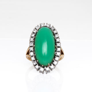 Ring aus 750 Gelb- und Weißgold mit Chrysopras und Brillant, nachhaltiger second hand Schmuck perfekt aufgearbeitet