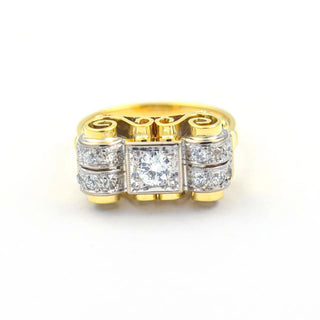 Diamantring aus 585 Gelb- und Weißgold, nachhaltiger second hand Schmuck perfekt aufgearbeitet