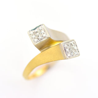 Diamantring aus 750 Gelb- und Weißgold, nachhaltiger second hand Schmuck perfekt aufgearbeitet