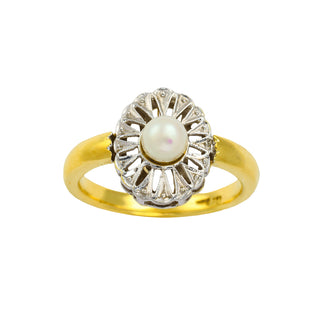 Perlenring aus 750 Gelb- und Weißgold, nachhaltiger second hand Schmuck perfekt aufgearbeitet