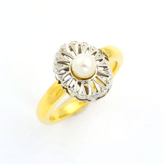 Perlenring aus 750 Gelb- und Weißgold, nachhaltiger second hand Schmuck perfekt aufgearbeitet