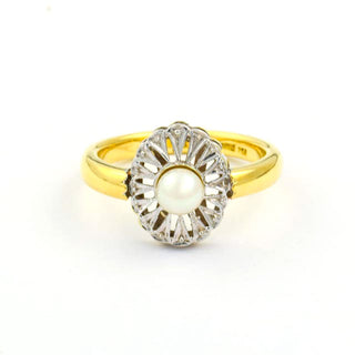 Perlenring aus 750 Gelb- und Weißgold, nachhaltiger second hand Schmuck perfekt aufgearbeitet