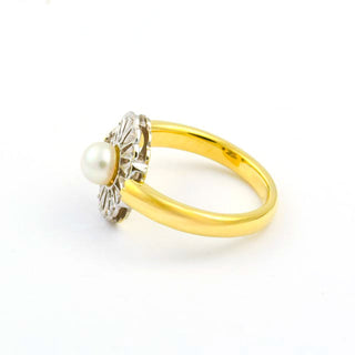 Perlenring aus 750 Gelb- und Weißgold, nachhaltiger second hand Schmuck perfekt aufgearbeitet