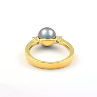 Perlenring aus 585 Gelb- und Weißgold mit Brillant, nachhaltiger second hand Schmuck perfekt aufgearbeitet