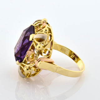 Ring aus 585 Gelb-, Rot- und Weißgold mit Amethyst, nachhaltiger second hand Schmuck perfekt aufgearbeitet