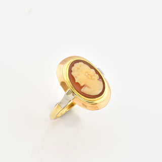 Ring aus 585 Gelb- und Weißgold mit Kamee/Gemme, nachhaltiger second hand Schmuck perfekt aufgearbeitet