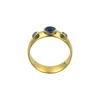 Saphirring aus 585 Gelb- und Weißgold mit Brillant, nachhaltiger second hand Schmuck perfekt aufgearbeitet