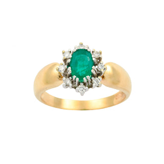 Smaragdring aus 585 Gelb- und Weißgold mit Brillant, nachhaltiger second hand Schmuck perfekt aufgearbeitet