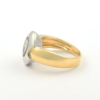 Ring aus 585 Gelb- und Weißgold mit Topas, nachhaltiger second hand Schmuck perfekt aufgearbeitet