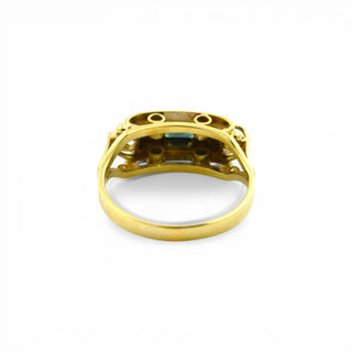 Ring aus 585 Gelb- und Weißgold mit Turmalin und Diamant, nachhaltiger second hand Schmuck perfekt aufgearbeitet