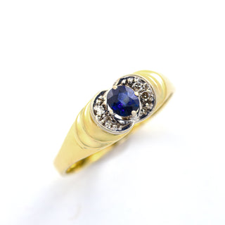 Saphirring aus 585 Gelb- und Weißgold mit Diamant, nachhaltiger second hand Schmuck perfekt aufgearbeitet