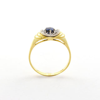 Saphirring aus 585 Gelb- und Weißgold mit Diamant, nachhaltiger second hand Schmuck perfekt aufgearbeitet