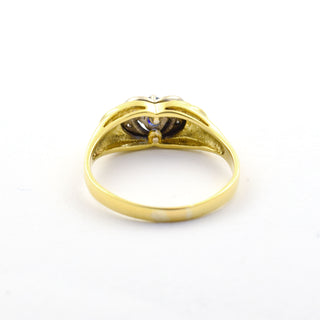 Saphirring aus 585 Gelb- und Weißgold mit Diamant, nachhaltiger second hand Schmuck perfekt aufgearbeitet