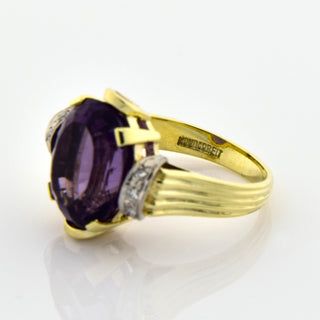 Ring aus 585 Gelb- und Weißgold mit Amethyst und Diamant, nachhaltiger second hand Schmuck perfekt aufgearbeitet