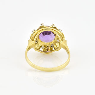 Ring aus 585 Gelb- und Weißgold mit Amethyst und Diamant, nachhaltiger second hand Schmuck perfekt aufgearbeitet