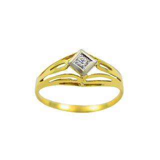 Ring aus 585 Gelb- und Weißgold mit Brillant, nachhaltiger second hand Schmuck perfekt aufgearbeitet