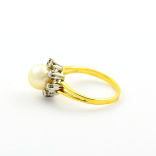 Perlenring aus 585 Gelb- und Weißgold mit Brillant, nachhaltiger second hand Schmuck perfekt aufgearbeitet