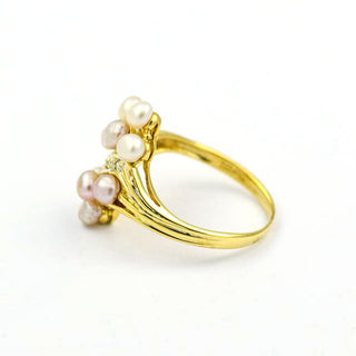 Perlenring aus 585 Gelb- und Weißgold mit Brillant, nachhaltiger second hand Schmuck perfekt aufgearbeitet