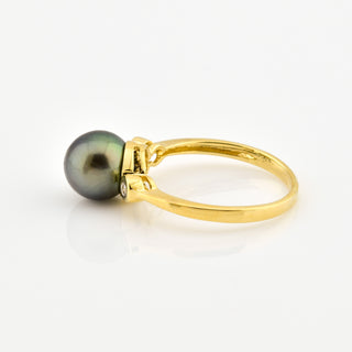 Perlenring aus 750 Gelb- und Weißgold mit Brillant, nachhaltiger second hand Schmuck perfekt aufgearbeitet