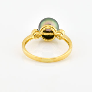 Perlenring aus 750 Gelb- und Weißgold mit Brillant, nachhaltiger second hand Schmuck perfekt aufgearbeitet