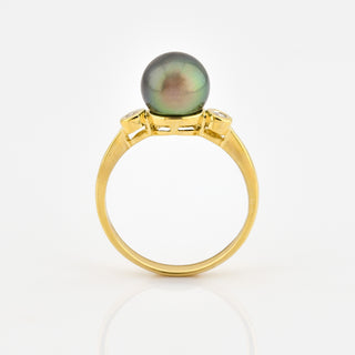 Perlenring aus 750 Gelb- und Weißgold mit Brillant, nachhaltiger second hand Schmuck perfekt aufgearbeitet