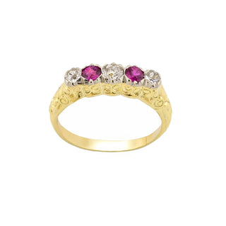 Rubinring aus 585 Gelb- und Weißgold mit Brillant, nachhaltiger second hand Schmuck perfekt aufgearbeitet
