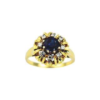 Saphirring aus 585 Gelb- und Weißgold mit Diamant, nachhaltiger second hand Schmuck perfekt aufgearbeitet