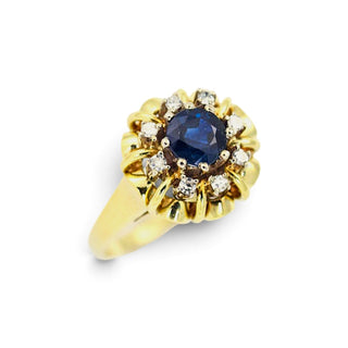Saphirring aus 585 Gelb- und Weißgold mit Diamant, nachhaltiger second hand Schmuck perfekt aufgearbeitet