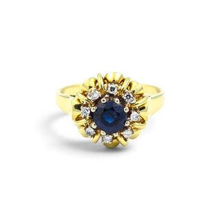 Saphirring aus 585 Gelb- und Weißgold mit Diamant, nachhaltiger second hand Schmuck perfekt aufgearbeitet
