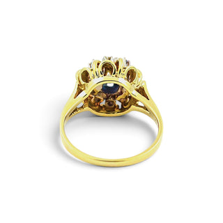Saphirring aus 585 Gelb- und Weißgold mit Diamant, nachhaltiger second hand Schmuck perfekt aufgearbeitet