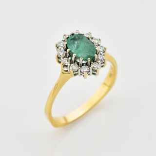Smaragdring aus 585 Gelb- und Weißgold mit Brillant, nachhaltiger second hand Schmuck perfekt aufgearbeitet, Entouragering
