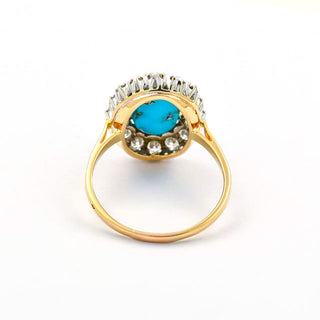 Ring aus 750 Gelb- und Weißgold mit Türkis und Brillant, nachhaltiger second hand Schmuck perfekt aufgearbeitet