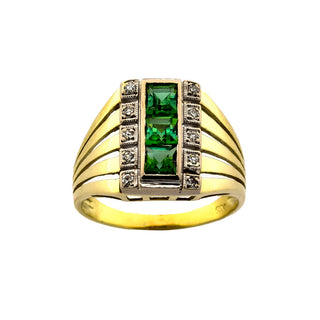 Ring aus 585 Gelb- und Weißgold mit Turmalin und Diamant, nachhaltiger second hand Schmuck perfekt aufgearbeitet