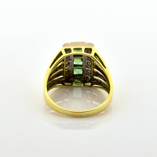 Ring aus 585 Gelb- und Weißgold mit Turmalin und Diamant, nachhaltiger second hand Schmuck perfekt aufgearbeitet