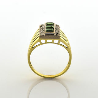 Ring aus 585 Gelb- und Weißgold mit Turmalin und Diamant, nachhaltiger second hand Schmuck perfekt aufgearbeitet