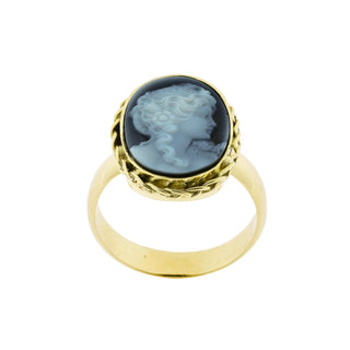 Ring aus 585 Gelbgold mit Achat, nachhaltiger second hand Schmuck perfekt aufgearbeitet