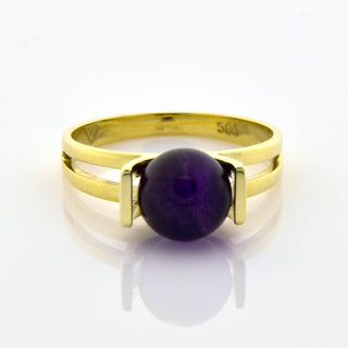 Ring aus 585 Gelbgold mit Amethyst, nachhaltiger second hand Schmuck perfekt aufgearbeitet