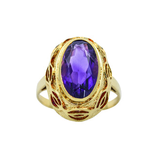 Ring aus 585 Gelbgold mit Amethyst, nachhaltiger second hand Schmuck perfekt aufgearbeitet