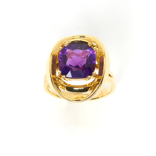 Ring aus 585 Gelbgold mit Amethyst, nachhaltiger second hand Schmuck perfekt aufgearbeitet