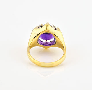 Ring aus 585 Gelbgold mit Amethyst und Diamant, nachhaltiger second hand Schmuck perfekt aufgearbeitet