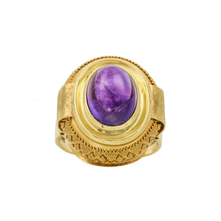 Ring aus 585 Gelbgold mit Amethyst, nachhaltiger second hand Schmuck perfekt aufgearbeitet