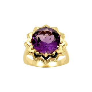 Ring aus 585 Gelbgold mit Amethyst, nachhaltiger second-hand Schmuck perfekt aufgearbeitet