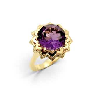 Ring aus 585 Gelbgold mit Amethyst, nachhaltiger second-hand Schmuck perfekt aufgearbeitet