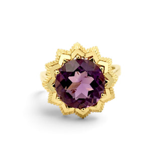 Ring aus 585 Gelbgold mit Amethyst, nachhaltiger second-hand Schmuck perfekt aufgearbeitet